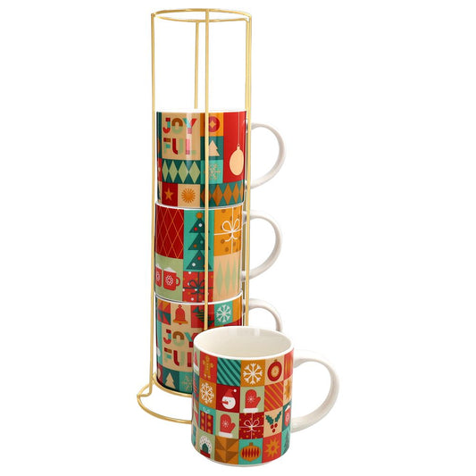 natalizio tognana xmas wrap set 4 mug cc370 c/supp. metallo