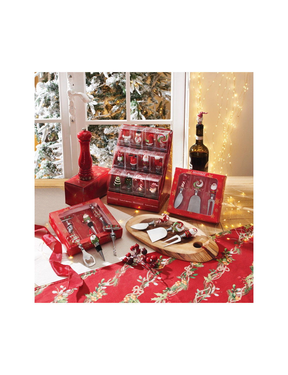 natalizio brandani coltelli formaggio christmas set 3 pz vetro/inox