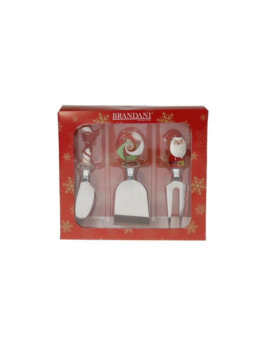 natalizio brandani coltelli formaggio christmas set 3 pz vetro/inox
