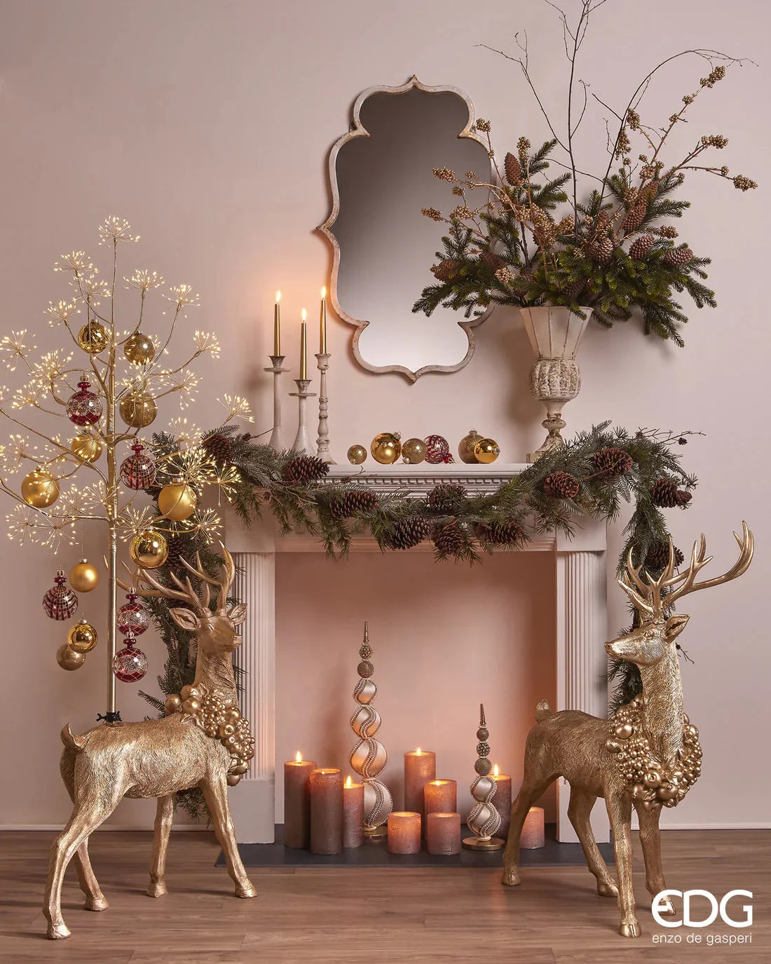 natalizio edg Base per Albero Natale Cervo per Pino H 102 Cm L 81 Cm P 38 Cm Oro