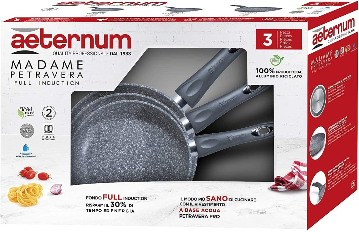 AETERNUM Madame Petravera 3.0 Set Tris of Aluminum Pans Suitable for induction 20/24/28 cm