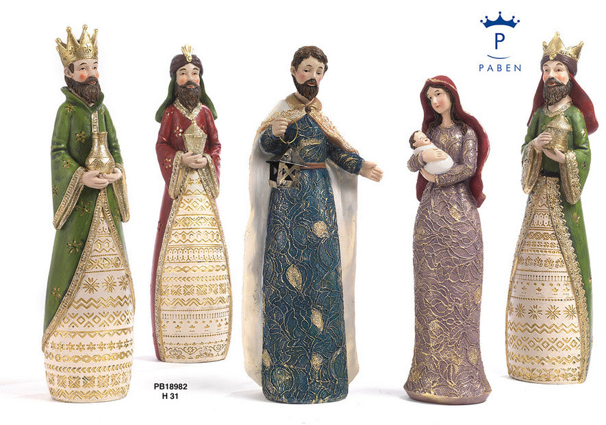 NATALIZIO PABEN SET NATIVITA'-RE MAGI 31 CM. 5 PZ RESINA